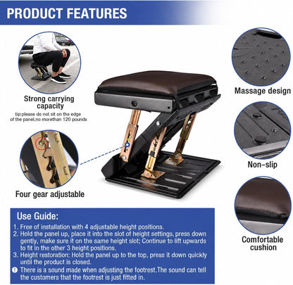 Under Desk Footrest, 4-Level Height Adjustable 12Modes Foldable Footrest