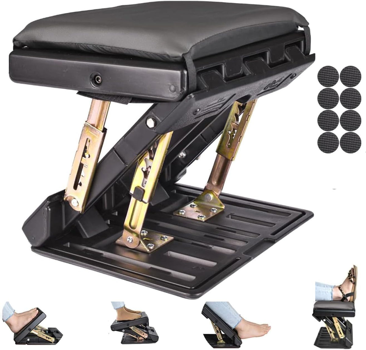 Under Desk Footrest, 4-Level Height Adjustable 12Modes Foldable Footrest
