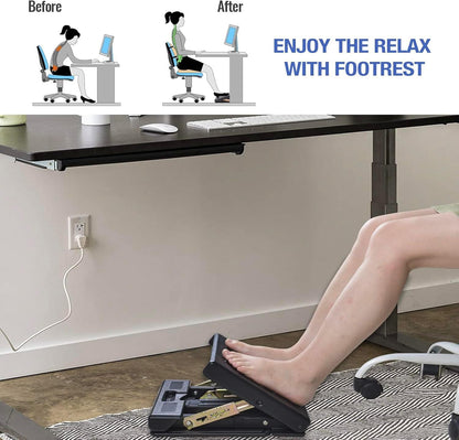 Under Desk Footrest, 4-Level Height Adjustable 12Modes Foldable Footrest