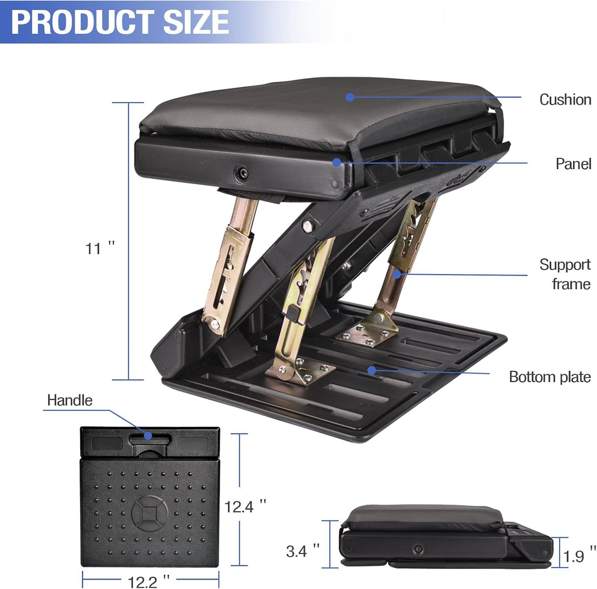 Under Desk Footrest, 4-Level Height Adjustable 12Modes Foldable Footrest