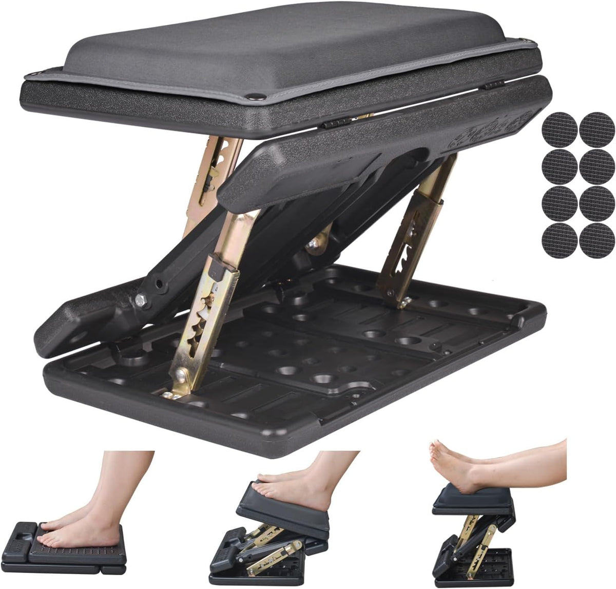 Under Desk Footrest, 4-Level Height Adjustable 12Modes Foldable Footrest
