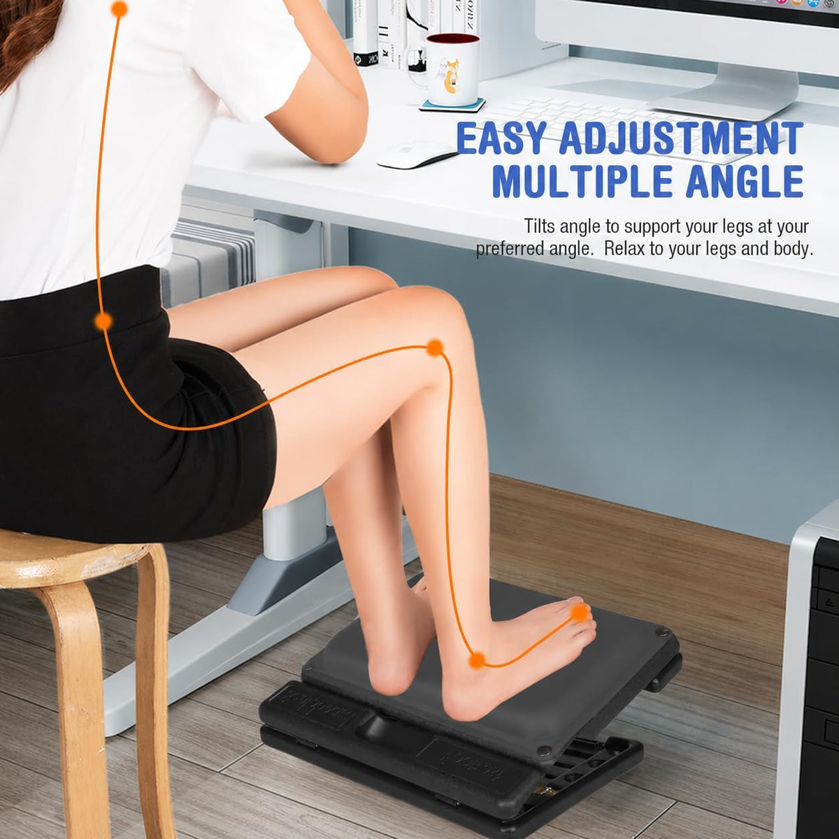 Under Desk Footrest, 4-Level Height Adjustable 12Modes Foldable Footrest