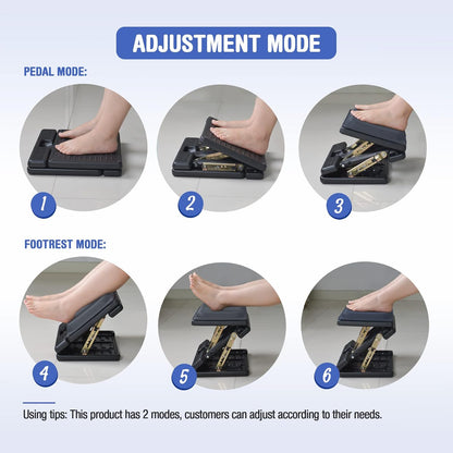 Under Desk Footrest, 4-Level Height Adjustable 12Modes Foldable Footrest