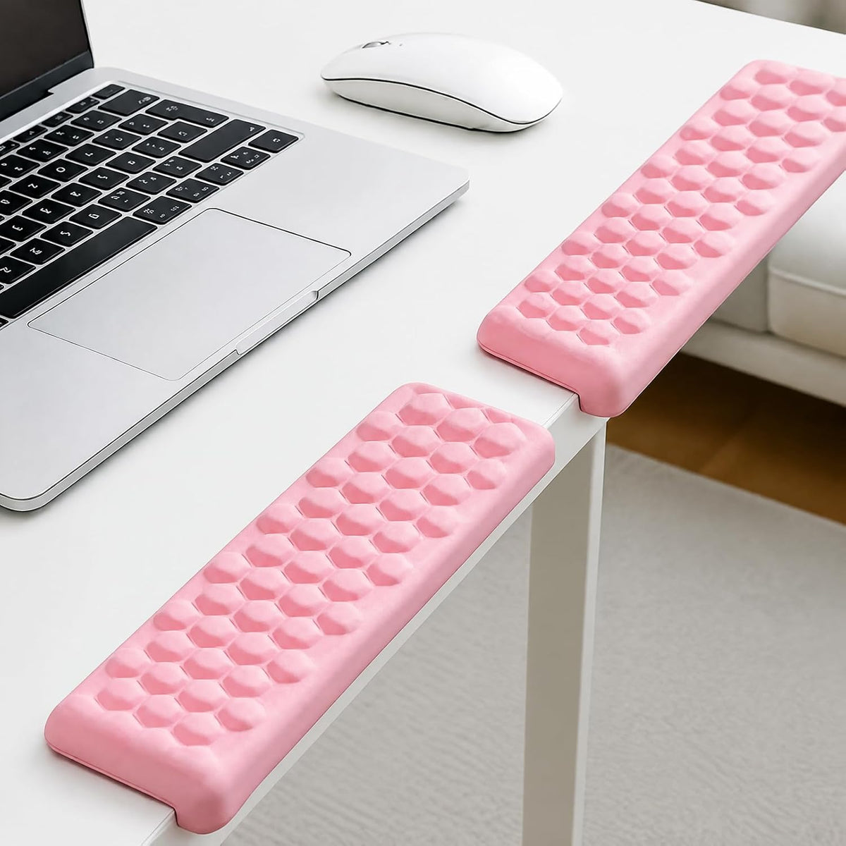 L-Shaped Desk Elbow Pads (2-Pack) - Adjustable Spacing Memory Foam Desk Edge Cushion for Forearm & Wrist Support, Ergonomic Desk Arm Rest for Office, Gaming