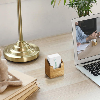 Acacia Wood Business Card Holder for Desk - Vertical Business Card Display Stand - Wooden Business Card Organizer for Office Tabletop Desktop