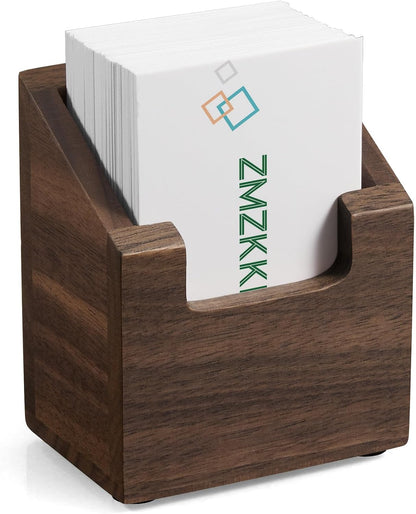 Acacia Wood Business Card Holder for Desk - Vertical Business Card Display Stand - Wooden Business Card Organizer for Office Tabletop Desktop
