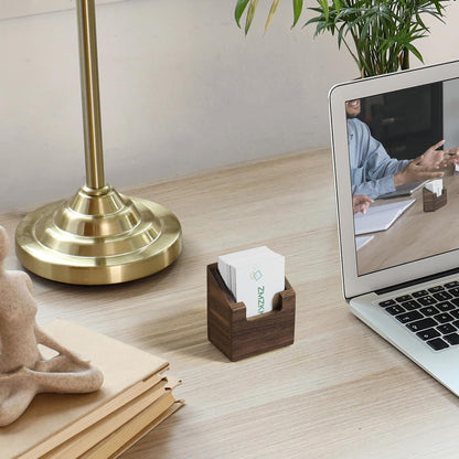 Acacia Wood Business Card Holder for Desk - Vertical Business Card Display Stand - Wooden Business Card Organizer for Office Tabletop Desktop