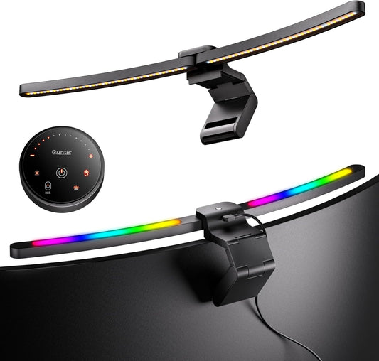 Curved Monitor Light Bar 15 RGB Backlight for 34"+ Screens, Computer Bar Lights Foldable Dual Light with Color Temperature Brightness Stepless Dimming, No Glare Desk Lamp for Home Office Gaming