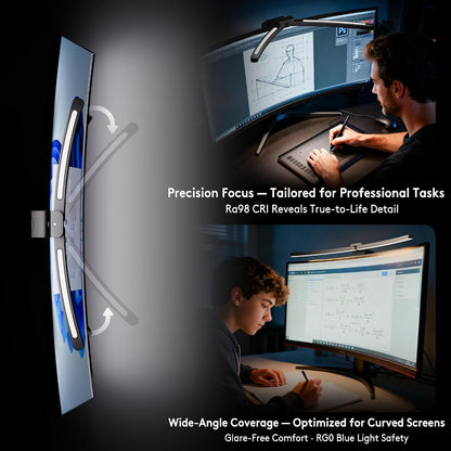 Curved Monitor Light Bar 15 RGB Backlight for 34"+ Screens, Computer Bar Lights Foldable Dual Light with Color Temperature Brightness Stepless Dimming, No Glare Desk Lamp for Home Office Gaming