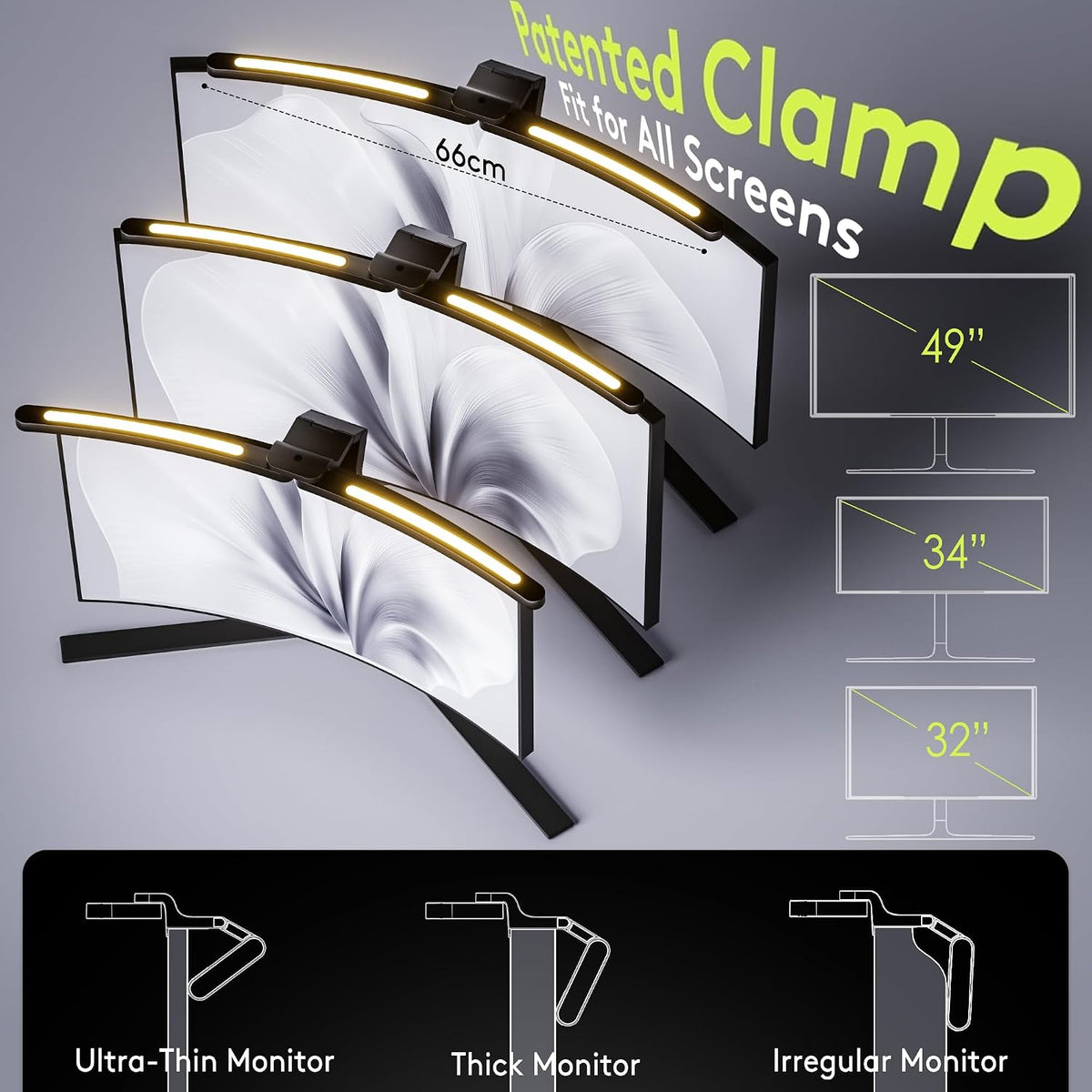 Curved Monitor Light Bar 15 RGB Backlight for 34"+ Screens, Computer Bar Lights Foldable Dual Light with Color Temperature Brightness Stepless Dimming, No Glare Desk Lamp for Home Office Gaming
