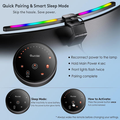 Curved Monitor Light Bar 15 RGB Backlight for 34"+ Screens, Computer Bar Lights Foldable Dual Light with Color Temperature Brightness Stepless Dimming, No Glare Desk Lamp for Home Office Gaming