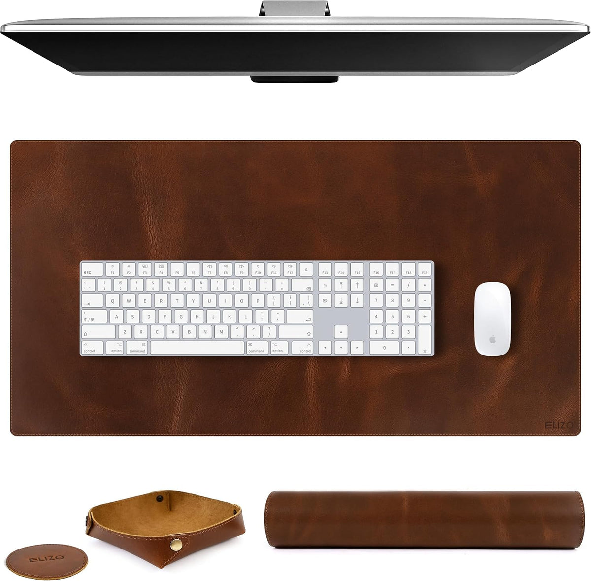 Real Leather Desk Mat Set (32x16) Large Desk Cover Desk Blotter Protector Computer Gaming Mouse Pad Table Laptop Office Desktop Accessories