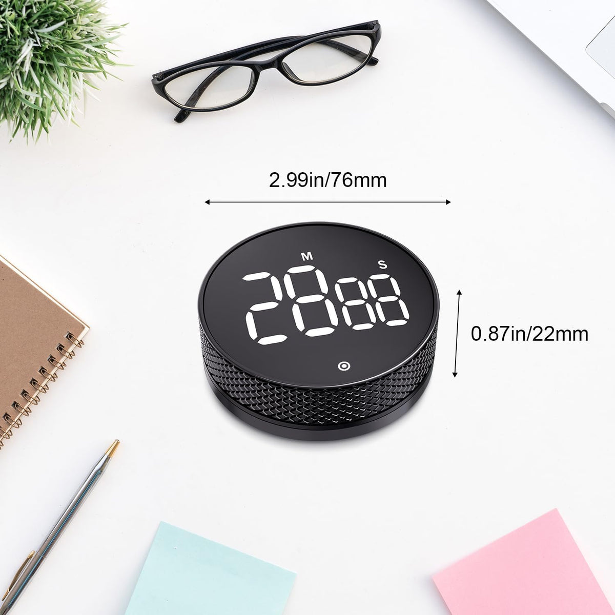 Kitchen Timer with LED Digital Display Smart Efficana for Home Classroom Gym Office, Volume and Brightness Adjustable Productivity Timer (Guncolor)