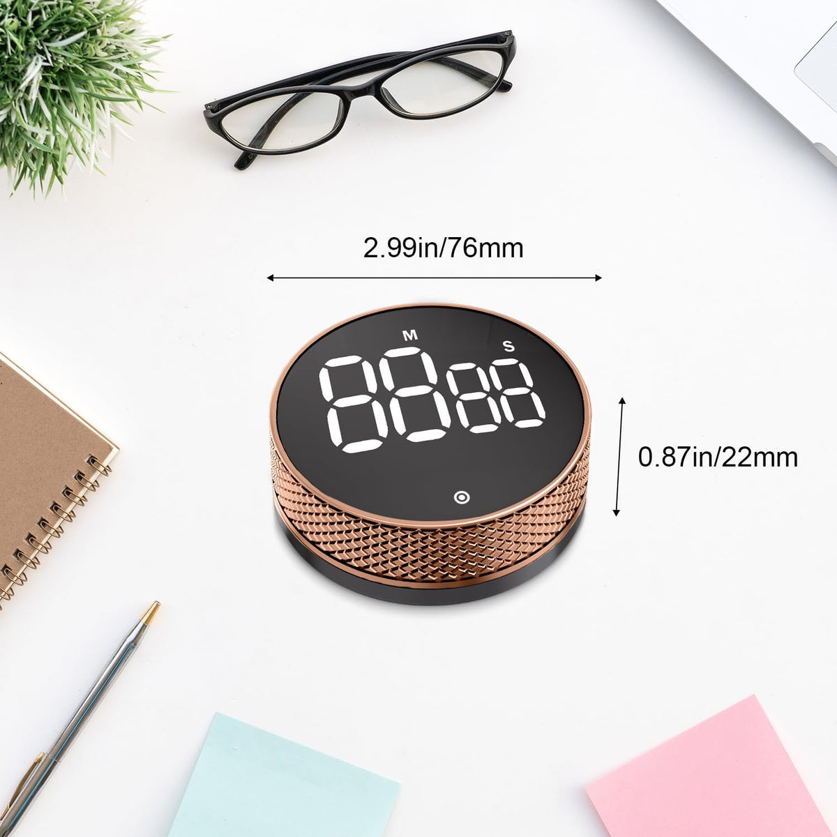 Kitchen Timer with LED Digital Display Smart Efficana for Home Classroom Gym Office, Volume and Brightness Adjustable Productivity Timer (Guncolor)