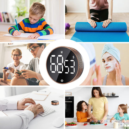 Kitchen Timer with LED Digital Display Smart Efficana for Home Classroom Gym Office, Volume and Brightness Adjustable Productivity Timer (Guncolor)