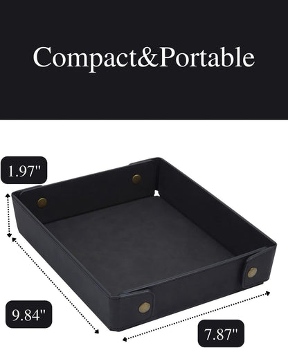 Faux Leather Valet Tray Organizer for Men - Catch-All Tray for Entryway Table Key, Wallet, Watch, Coin Change, Phone, Dresser EDC Dump Jewelry, Bedside Nightstand Desk-top