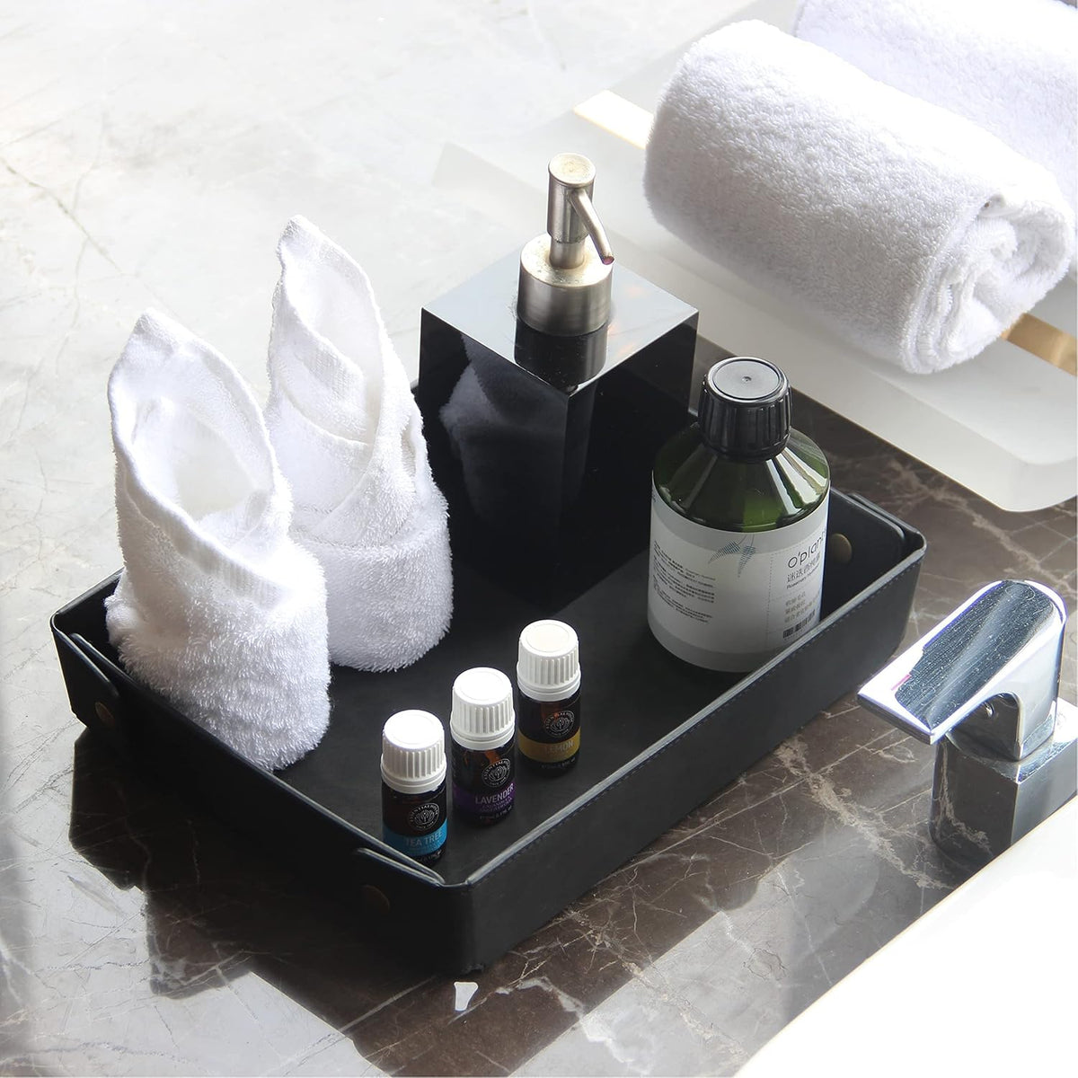 Faux Leather Valet Tray Organizer for Men - Catch-All Tray for Entryway Table Key, Wallet, Watch, Coin Change, Phone, Dresser EDC Dump Jewelry, Bedside Nightstand Desk-top