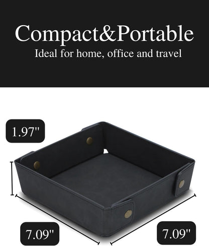 Faux Leather Valet Tray Organizer for Men - Catch-All Tray for Entryway Table Key, Wallet, Watch, Coin Change, Phone, Dresser EDC Dump Jewelry, Bedside Nightstand Desk-top