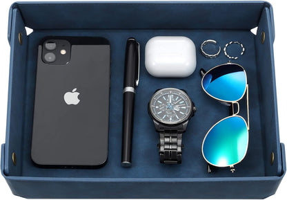 Faux Leather Valet Tray Organizer for Men - Catch-All Tray for Entryway Table Key, Wallet, Watch, Coin Change, Phone, Dresser EDC Dump Jewelry, Bedside Nightstand Desk-top
