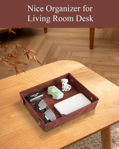 Faux Leather Valet Tray Organizer for Men - Catch-All Tray for Entryway Table Key, Wallet, Watch, Coin Change, Phone, Dresser EDC Dump Jewelry, Bedside Nightstand Desk-top