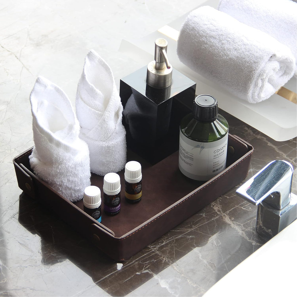 Faux Leather Valet Tray Organizer for Men - Catch-All Tray for Entryway Table Key, Wallet, Watch, Coin Change, Phone, Dresser EDC Dump Jewelry, Bedside Nightstand Desk-top