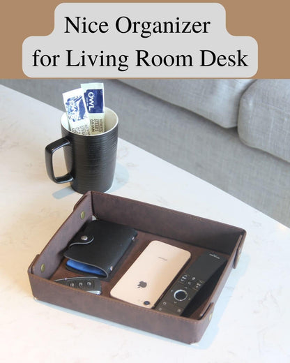 Faux Leather Valet Tray Organizer for Men - Catch-All Tray for Entryway Table Key, Wallet, Watch, Coin Change, Phone, Dresser EDC Dump Jewelry, Bedside Nightstand Desk-top