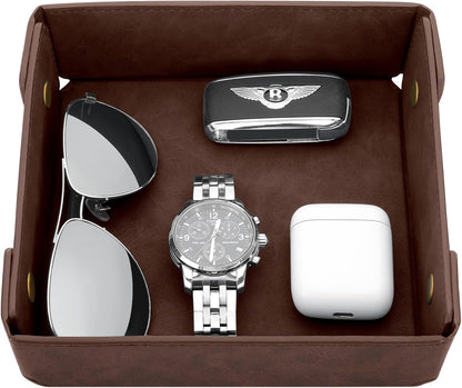 Faux Leather Valet Tray Organizer for Men - Catch-All Tray for Entryway Table Key, Wallet, Watch, Coin Change, Phone, Dresser EDC Dump Jewelry, Bedside Nightstand Desk-top