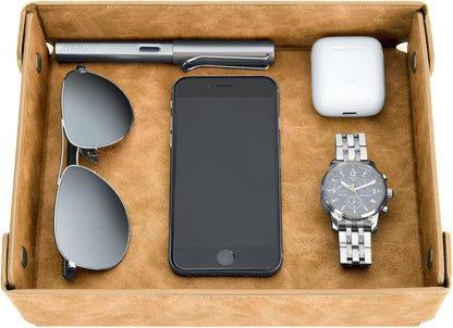 Faux Leather Valet Tray Organizer for Men - Catch-All Tray for Entryway Table Key, Wallet, Watch, Coin Change, Phone, Dresser EDC Dump Jewelry, Bedside Nightstand Desk-top