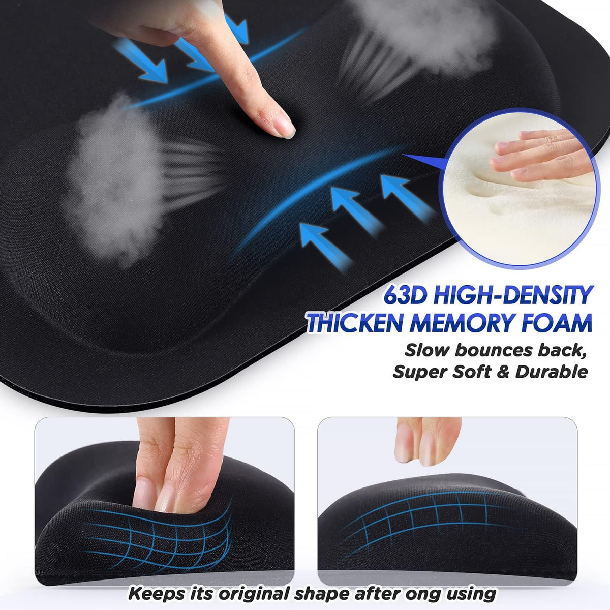 Large Smooth Superfine Fibre Memory Foam Ergonomic Mouse Pad Wrist Rest Support Mousepad with Nonslip Base for Laptop, Computer, Gaming&Office