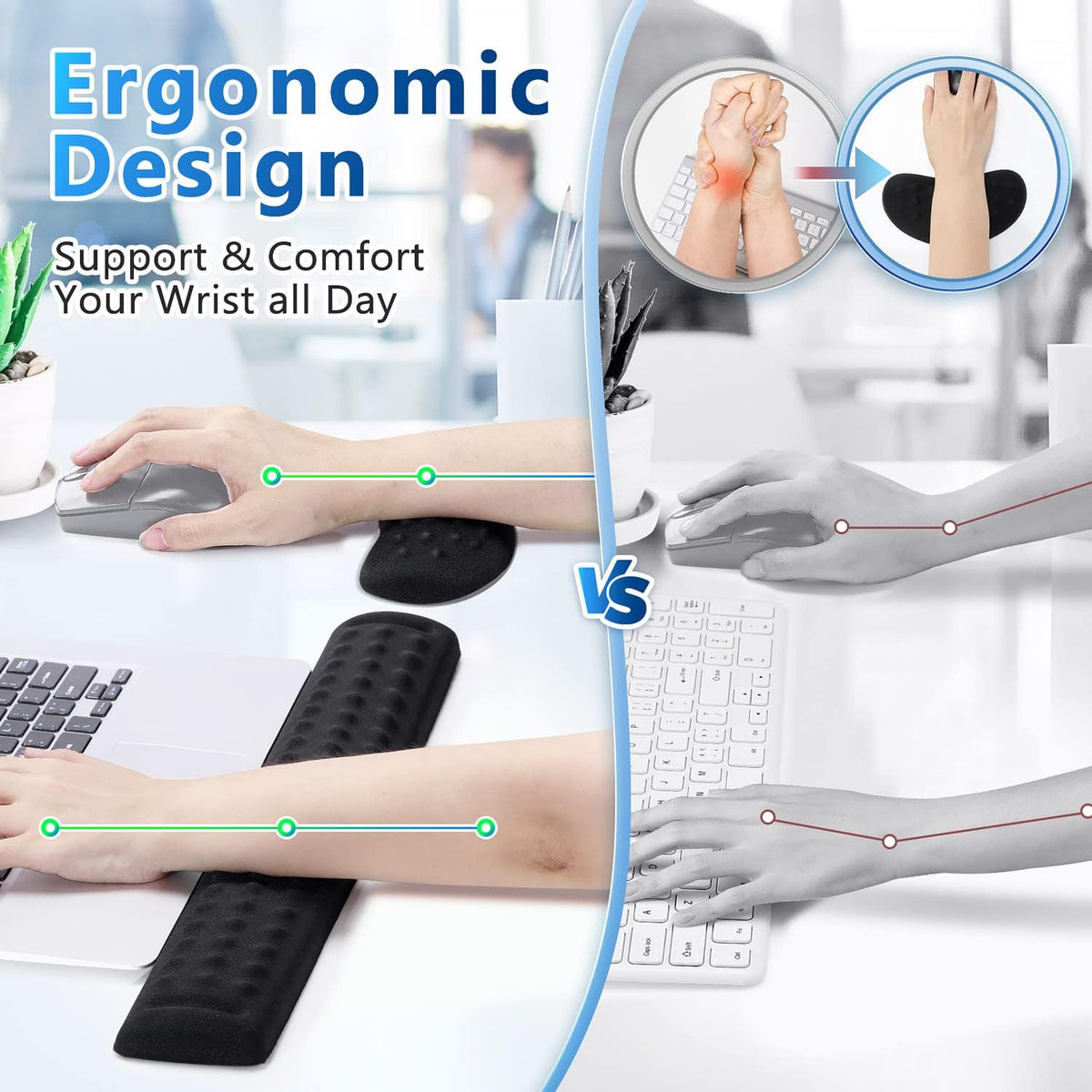 Large Smooth Superfine Fibre Memory Foam Ergonomic Mouse Pad Wrist Rest Support Mousepad with Nonslip Base for Laptop, Computer, Gaming&Office
