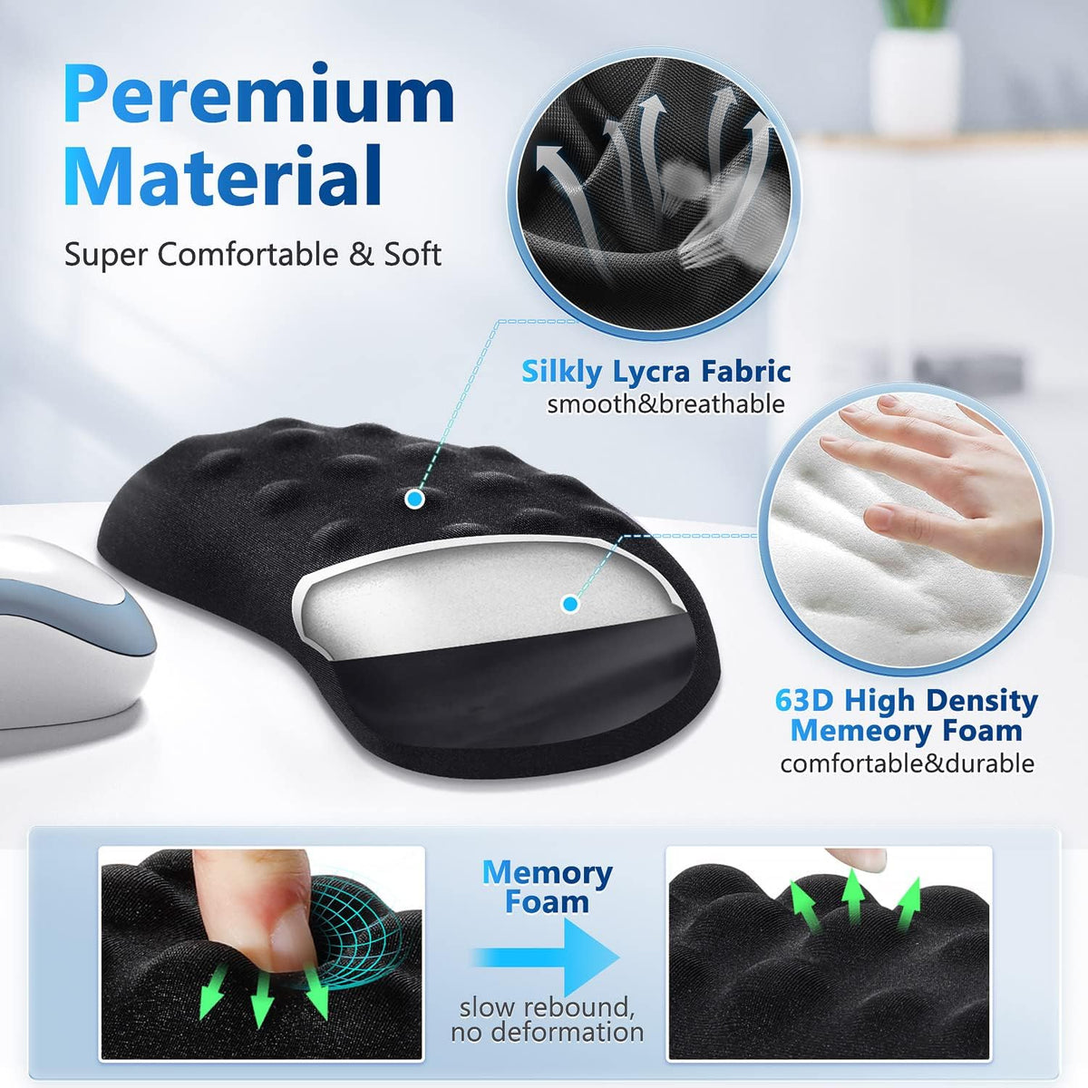 Large Smooth Superfine Fibre Memory Foam Ergonomic Mouse Pad Wrist Rest Support Mousepad with Nonslip Base for Laptop, Computer, Gaming&Office