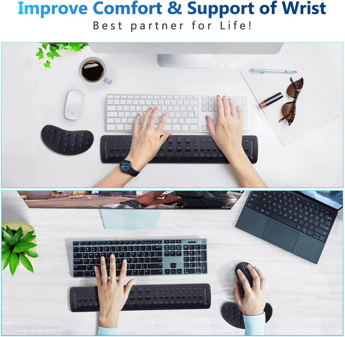 Large Smooth Superfine Fibre Memory Foam Ergonomic Mouse Pad Wrist Rest Support Mousepad with Nonslip Base for Laptop, Computer, Gaming&Office
