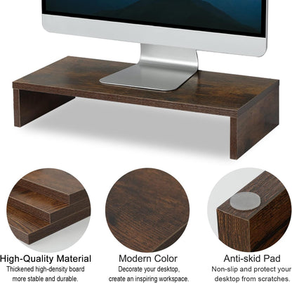 20 inch Wood Monitor Stand Riser, Desktop Riser Shelf, Rustic Brown