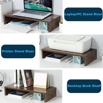 20 inch Wood Monitor Stand Riser, Desktop Riser Shelf, Rustic Brown