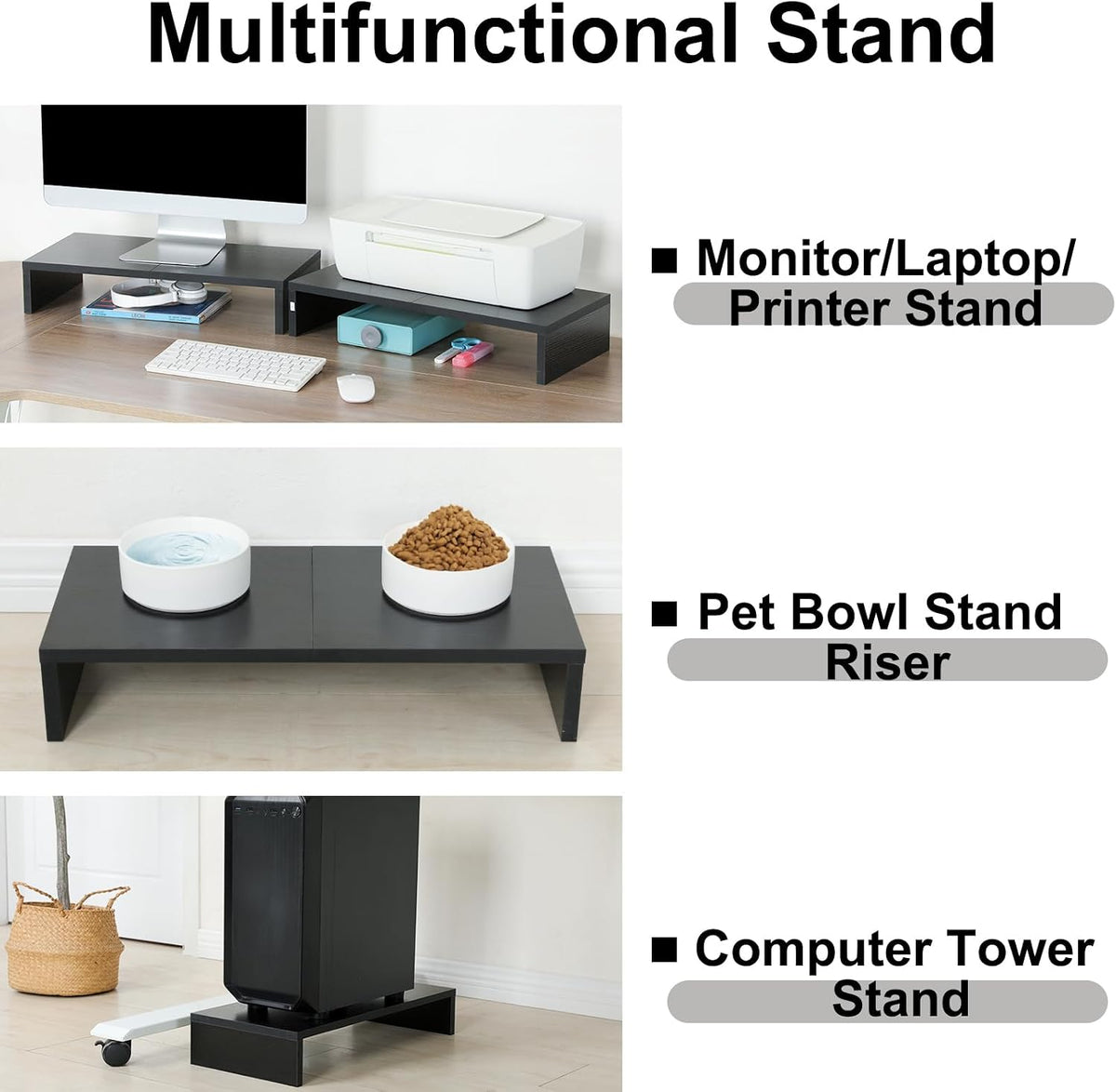 20 inch Wood Monitor Stand Riser, Desktop Riser Shelf, Rustic Brown