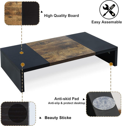 20 inch Wood Monitor Stand Riser, Desktop Riser Shelf, Rustic Brown