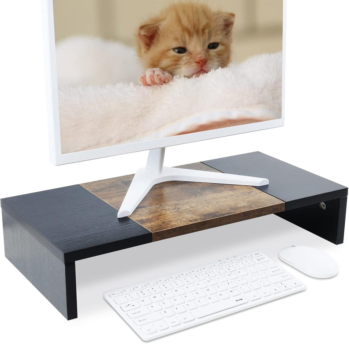 20 inch Wood Monitor Stand Riser, Desktop Riser Shelf, Rustic Brown