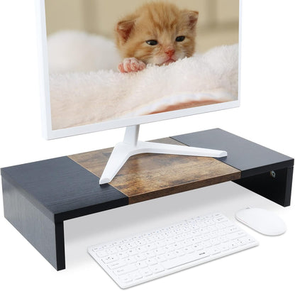 20 inch Wood Monitor Stand Riser, Desktop Riser Shelf, Rustic Brown