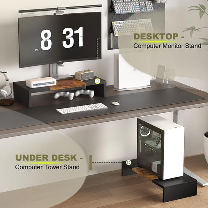 20 inch Wood Monitor Stand Riser, Desktop Riser Shelf, Rustic Brown