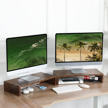 20 inch Wood Monitor Stand Riser, Desktop Riser Shelf, Rustic Brown