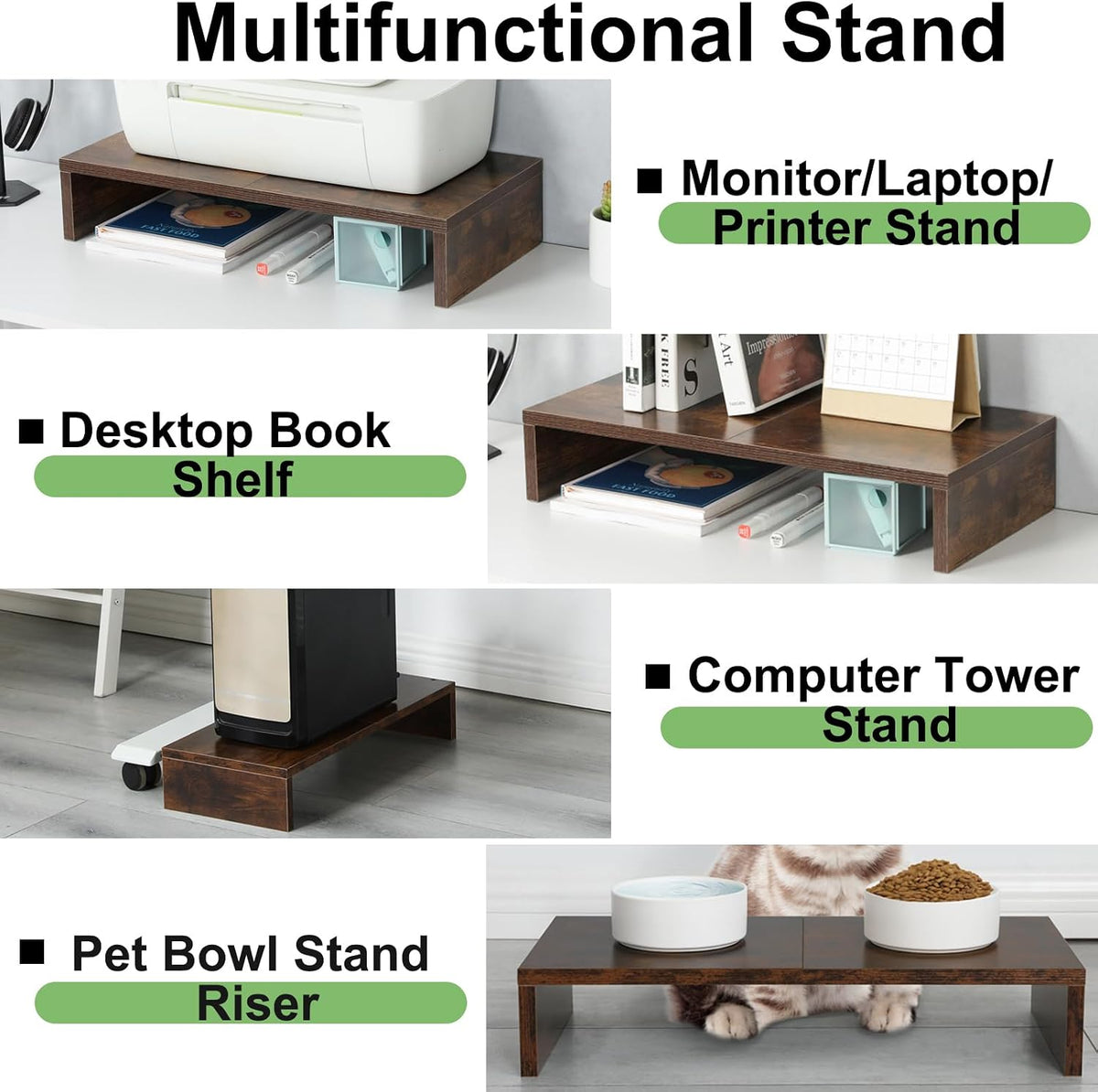 20 inch Wood Monitor Stand Riser, Desktop Riser Shelf, Rustic Brown
