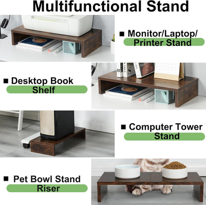 20 inch Wood Monitor Stand Riser, Desktop Riser Shelf, Rustic Brown