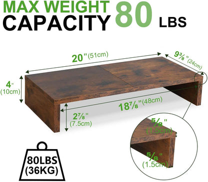 20 inch Wood Monitor Stand Riser, Desktop Riser Shelf, Rustic Brown
