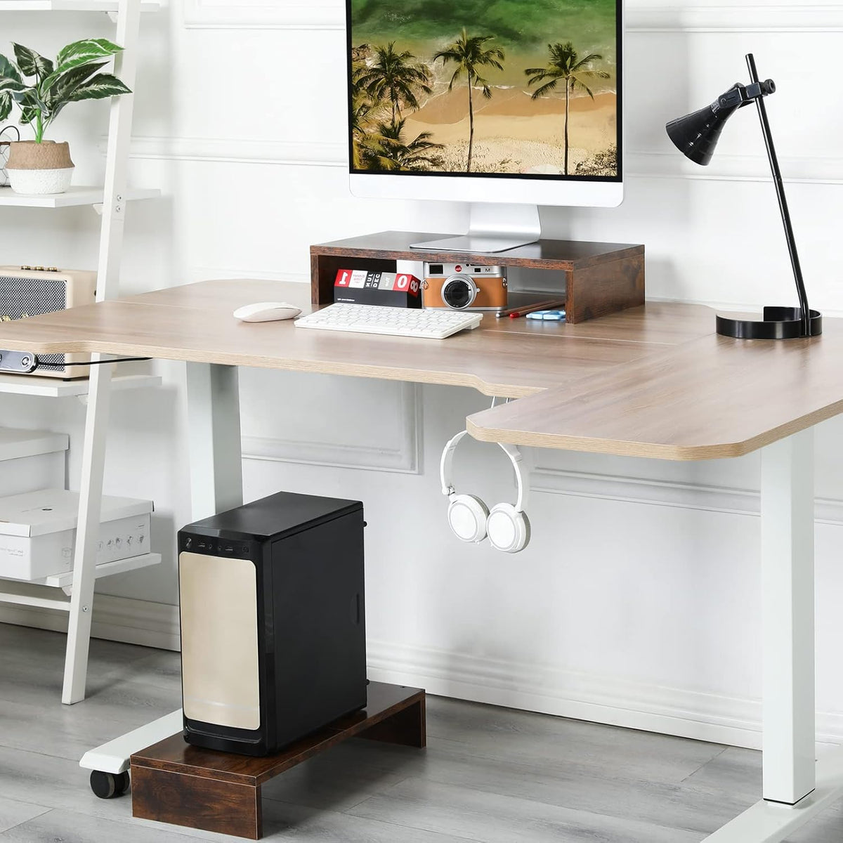 20 inch Wood Monitor Stand Riser, Desktop Riser Shelf, Rustic Brown