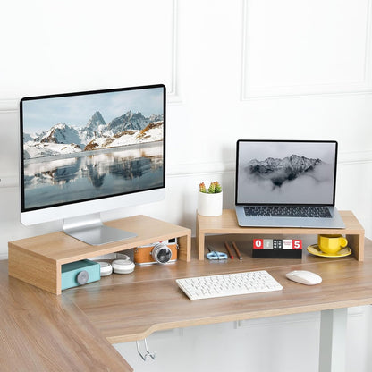 20 inch Wood Monitor Stand Riser, Desktop Riser Shelf, Rustic Brown