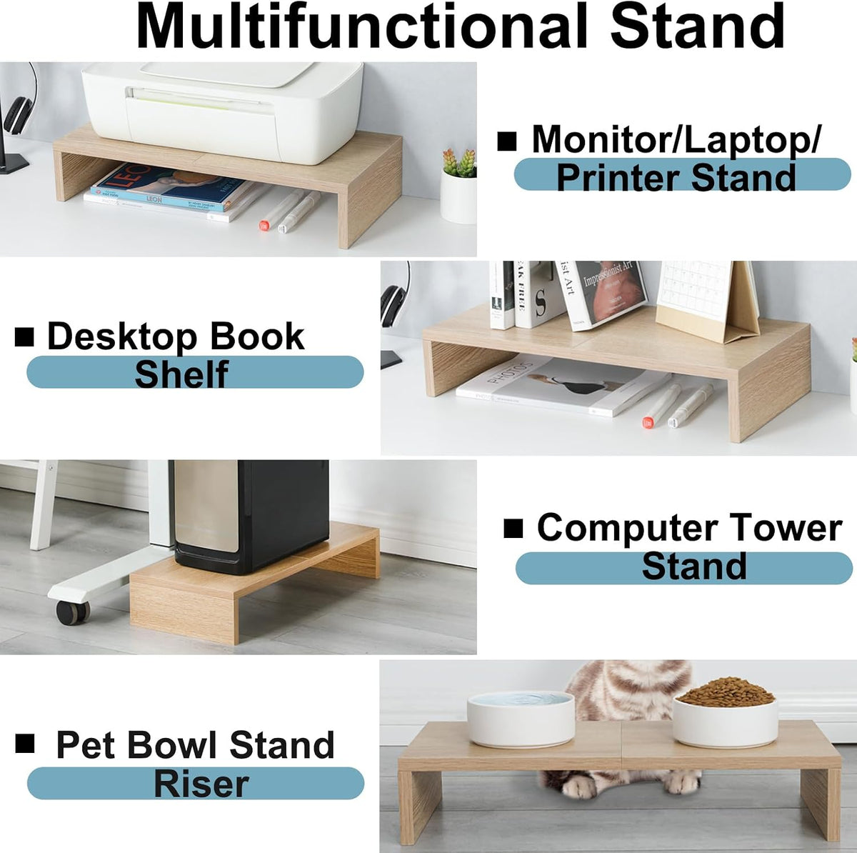20 inch Wood Monitor Stand Riser, Desktop Riser Shelf, Rustic Brown