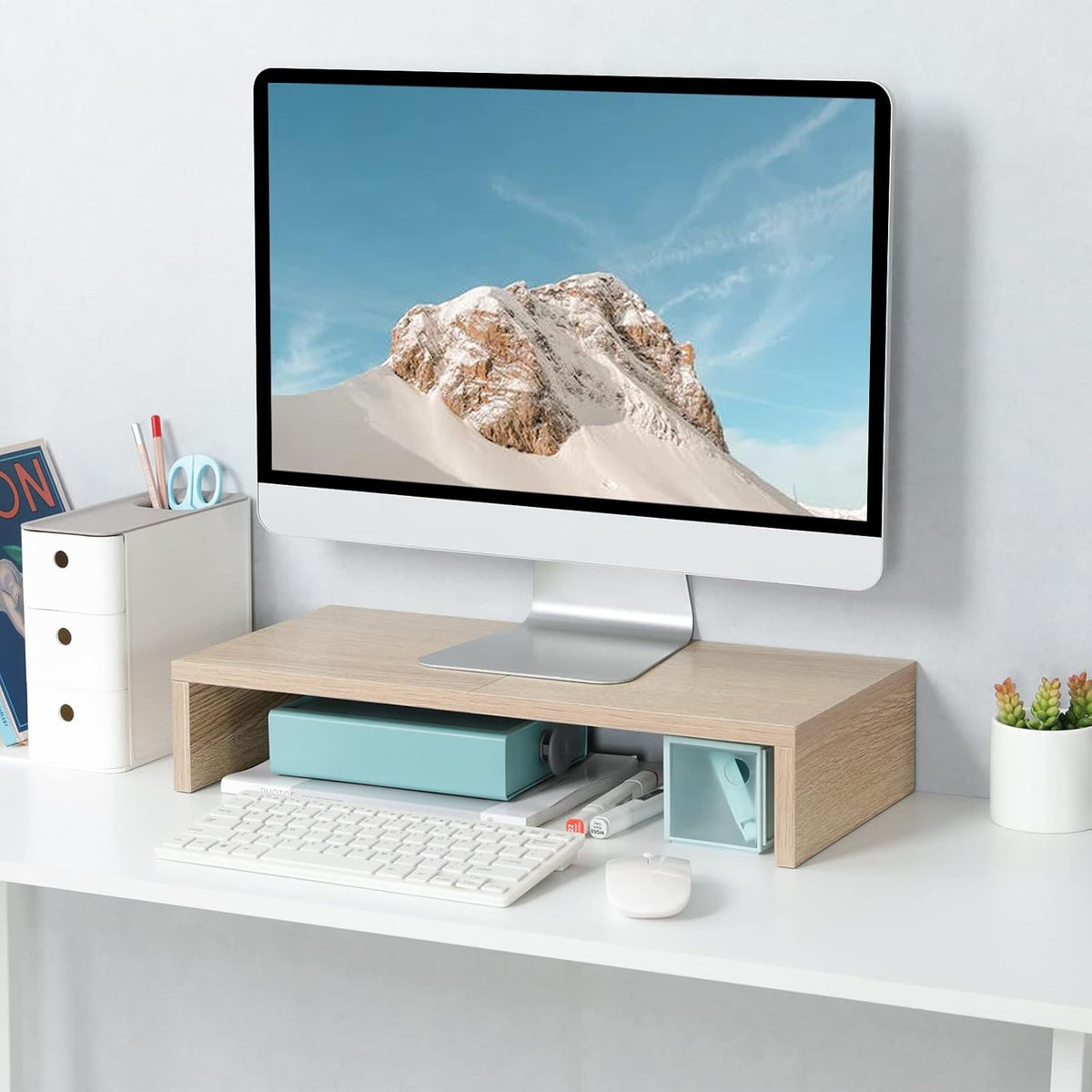 20 inch Wood Monitor Stand Riser, Desktop Riser Shelf, Rustic Brown