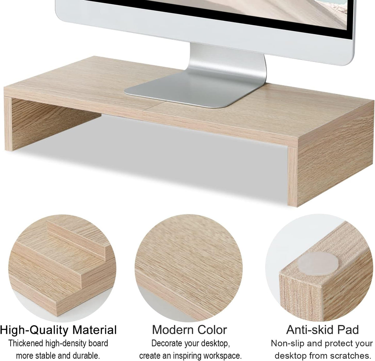20 inch Wood Monitor Stand Riser, Desktop Riser Shelf, Rustic Brown