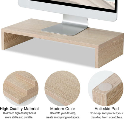 20 inch Wood Monitor Stand Riser, Desktop Riser Shelf, Rustic Brown