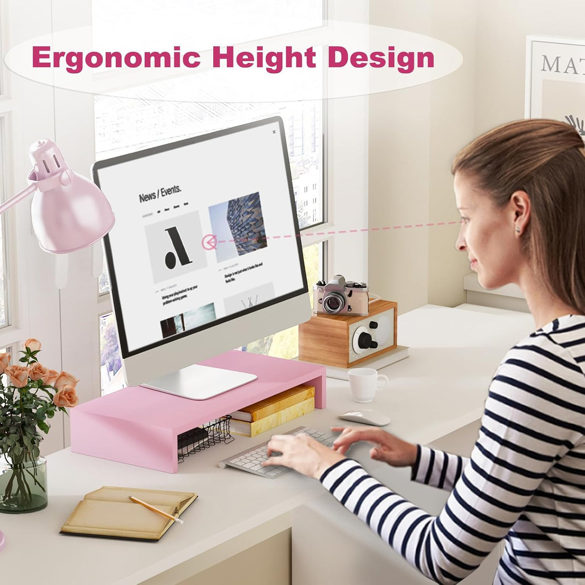 20 inch Wood Monitor Stand Riser, Desktop Riser Shelf, Rustic Brown